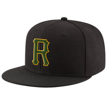 Load image into Gallery viewer, Custom Black Green-Gold Stitched Adjustable Snapback Hat
