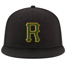 Load image into Gallery viewer, Custom Black Green-Gold Stitched Adjustable Snapback Hat
