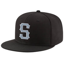 Load image into Gallery viewer, Custom Black Light Gray-White Stitched Adjustable Snapback Hat
