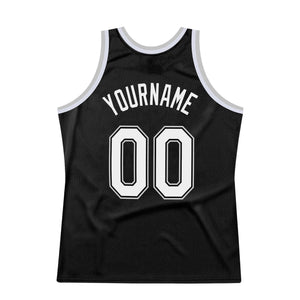 Custom Black White-Gray Authentic Throwback Basketball Jersey