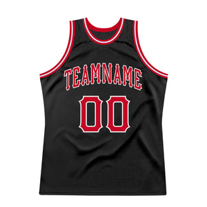 Custom Black Red-White Authentic Throwback Basketball Jersey