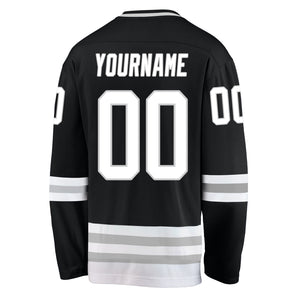 Custom Black White-Gray Hockey Jersey