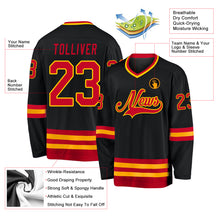 Load image into Gallery viewer, Custom Black Red-Gold Hockey Jersey
