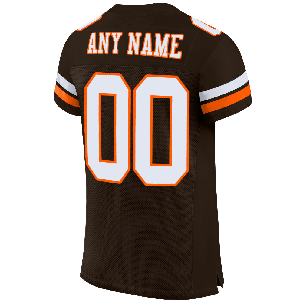 Custom Brown White-Orange Mesh Authentic Football Jersey Football ...