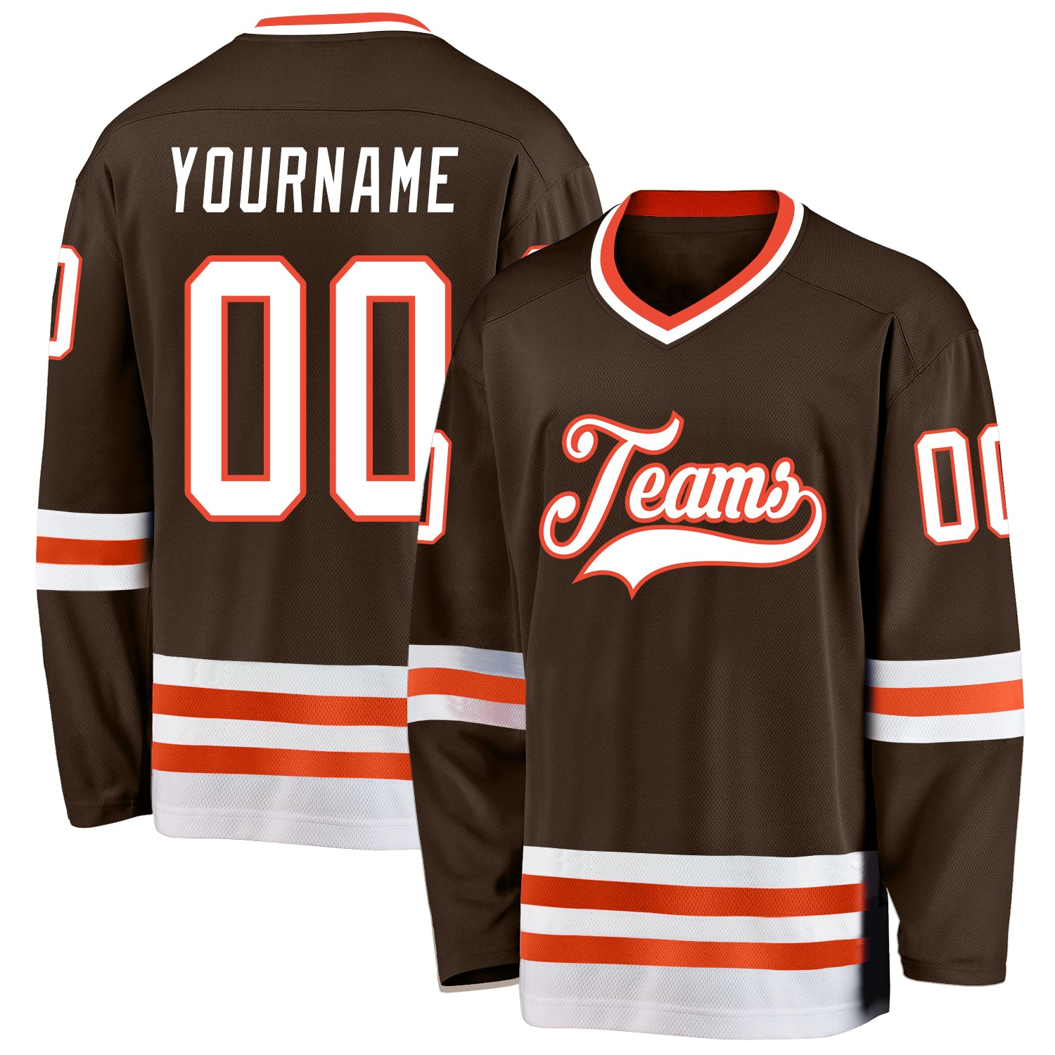 Custom Brown White-Orange Hockey Jersey Women's Size:L