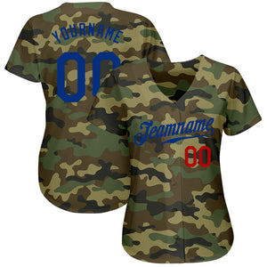 Custom Camo Royal-Red Authentic Salute To Service Baseball Jersey