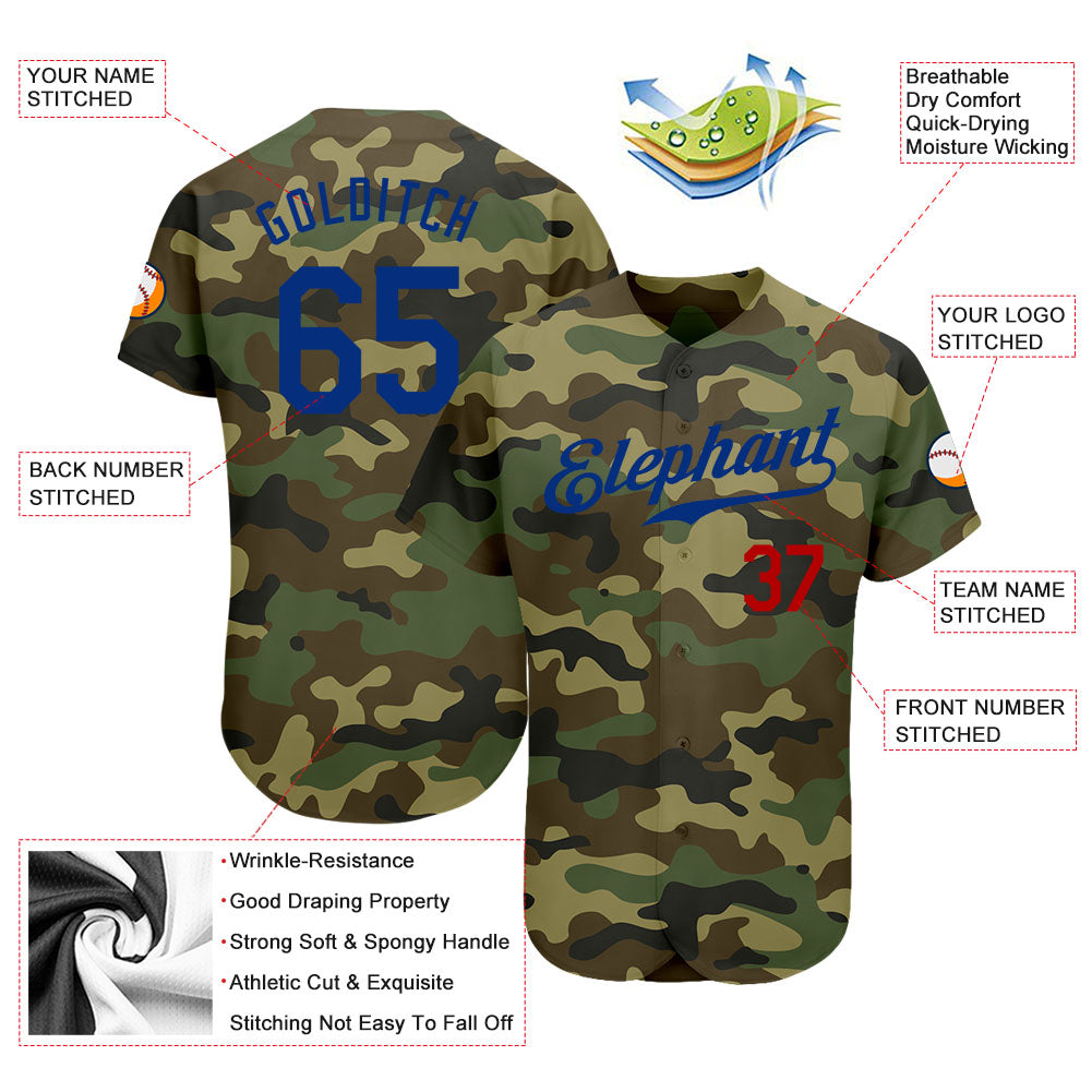 Custom Camo Royal-Red Authentic Salute To Service Baseball Jersey –  CustomJerseysPro