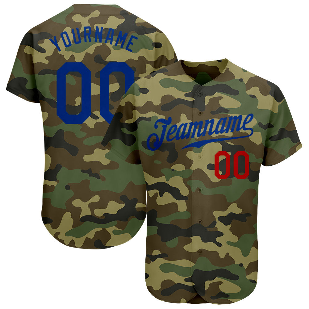 Custom Camo Royal-Red Authentic Salute To Service Baseball Jersey