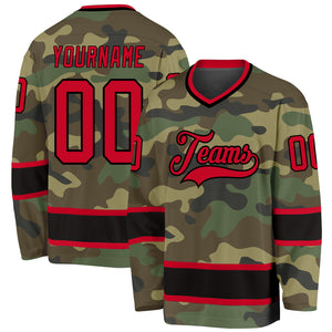 Custom Camo Red-Black Salute To Service Hockey Jersey