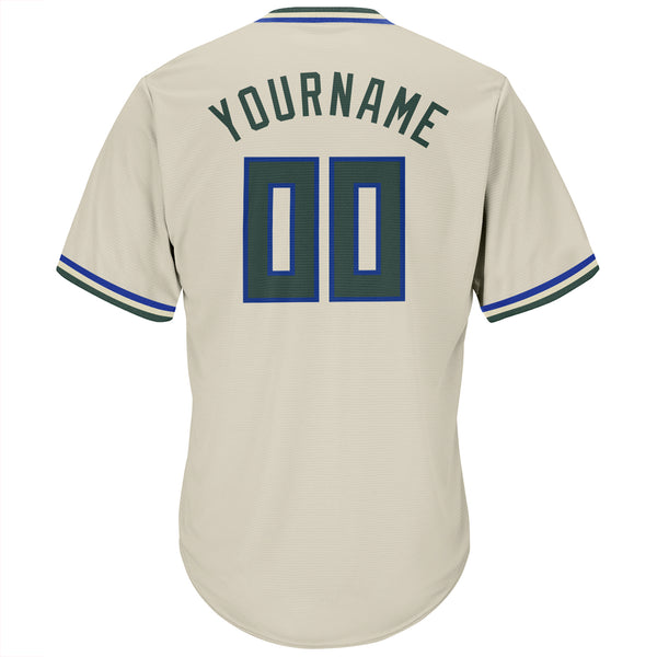 Custom Baseball Jersey Cream Green-Royal Authentic Sleeveless