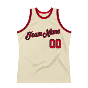 Custom Cream Red-Black Authentic Throwback Basketball Jersey