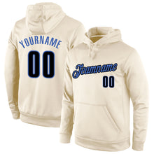 Load image into Gallery viewer, Custom Stitched Cream Black-Blue Sports Pullover Sweatshirt Hoodie
