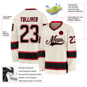 Custom Cream Black-Red Hockey Jersey