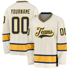 Load image into Gallery viewer, Custom Cream Navy-Gold Hockey Jersey
