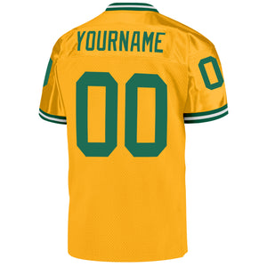 Custom Gold Kelly Green-White Mesh Authentic Throwback Football Jersey