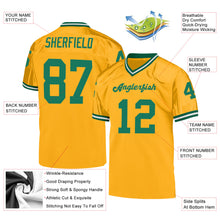 Load image into Gallery viewer, Custom Gold Kelly Green-White Mesh Authentic Throwback Football Jersey
