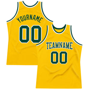 Custom Gold Green-White Authentic Throwback Basketball Jersey