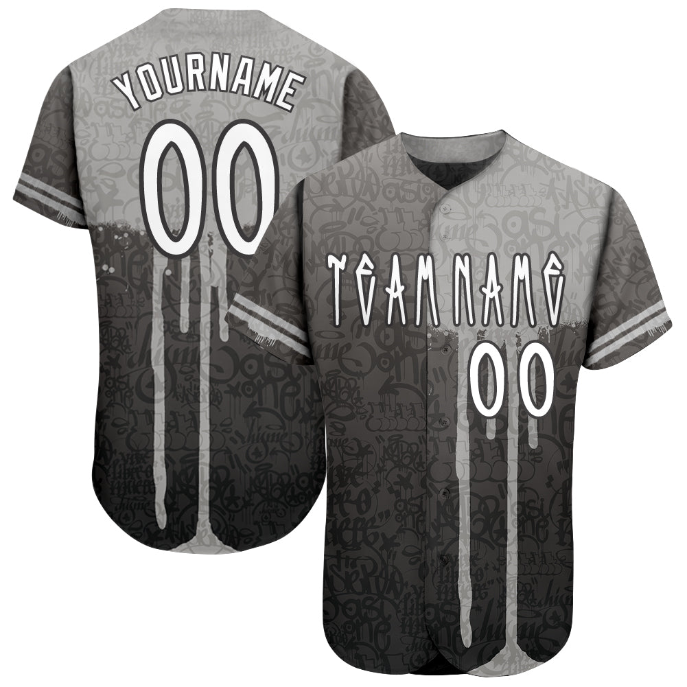 Custom Graffiti Pattern White-Gray 3D Picaxao Authentic Baseball Jersey