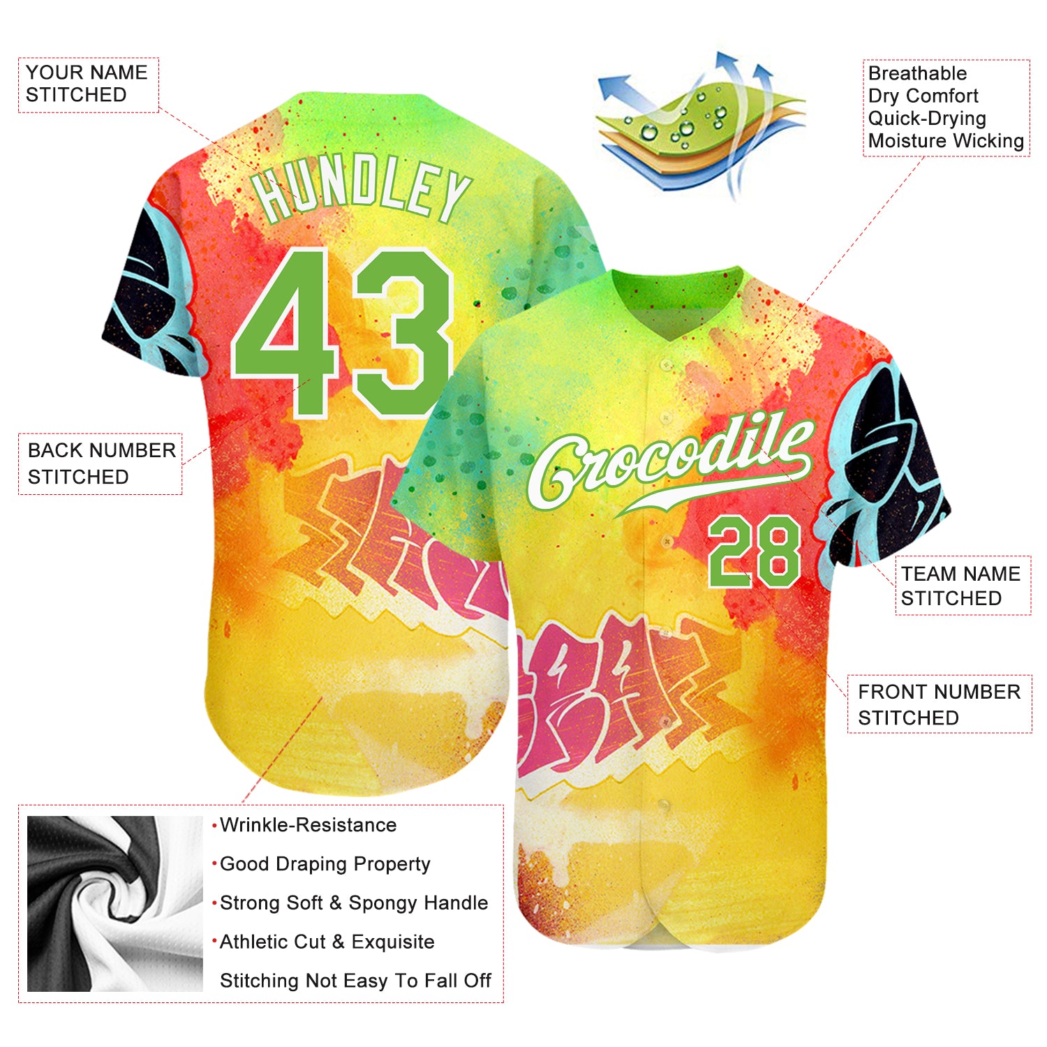 Custom Baseball Jersey Graffiti Pattern Red Yellow-Black 3D Scratch Authentic Women's Size:L