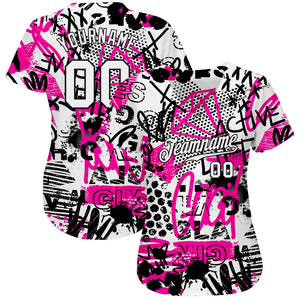 Custom Graffiti Pattern White-Black 3D Authentic Baseball Jersey