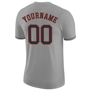 Custom Gray Navy-Orange Performance T-Shirt