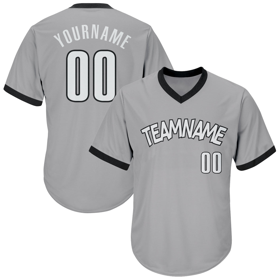 Custom Gray White-Black Authentic Throwback Rib-Knit Baseball Jersey Shirt