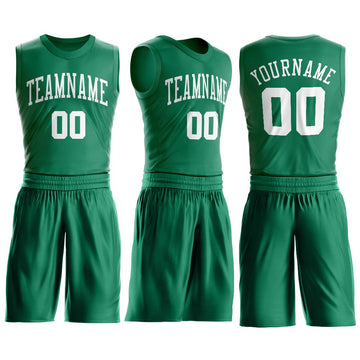 Custom Kelly Green White Round Neck Suit Basketball Jersey