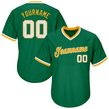 Load image into Gallery viewer, Custom Kelly Green White-Gold Authentic Throwback Rib-Knit Baseball Jersey Shirt
