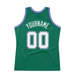 Custom Kelly Green White-Royal Authentic Throwback Basketball Jersey