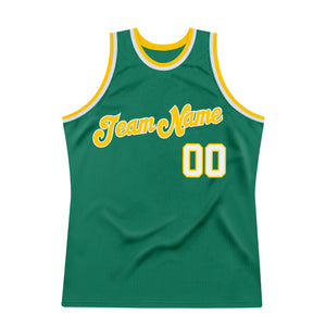 Custom Kelly Green White-Gold Authentic Throwback Basketball Jersey