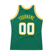 Load image into Gallery viewer, Custom Kelly Green White-Gold Authentic Throwback Basketball Jersey
