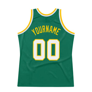 Custom Kelly Green White-Gold Authentic Throwback Basketball Jersey