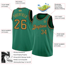 Load image into Gallery viewer, Custom Kelly Green White Pinstripe Old Gold-Black Authentic Basketball Jersey
