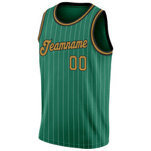 Load image into Gallery viewer, Custom Kelly Green White Pinstripe Old Gold-Black Authentic Basketball Jersey
