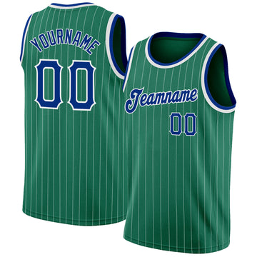 Custom Kelly Green White Pinstripe Royal-White Authentic Basketball Jersey