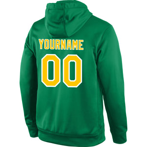 Custom Stitched Kelly Green Gold-White Sports Pullover Sweatshirt Hoodie