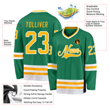 Load image into Gallery viewer, Custom Kelly Green Gold-White Hockey Jersey
