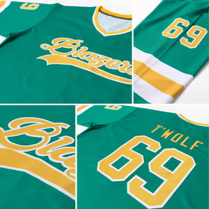 Custom Kelly Green Gold-White Hockey Jersey