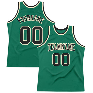 Custom Kelly Green Black-Cream Authentic Throwback Basketball Jersey