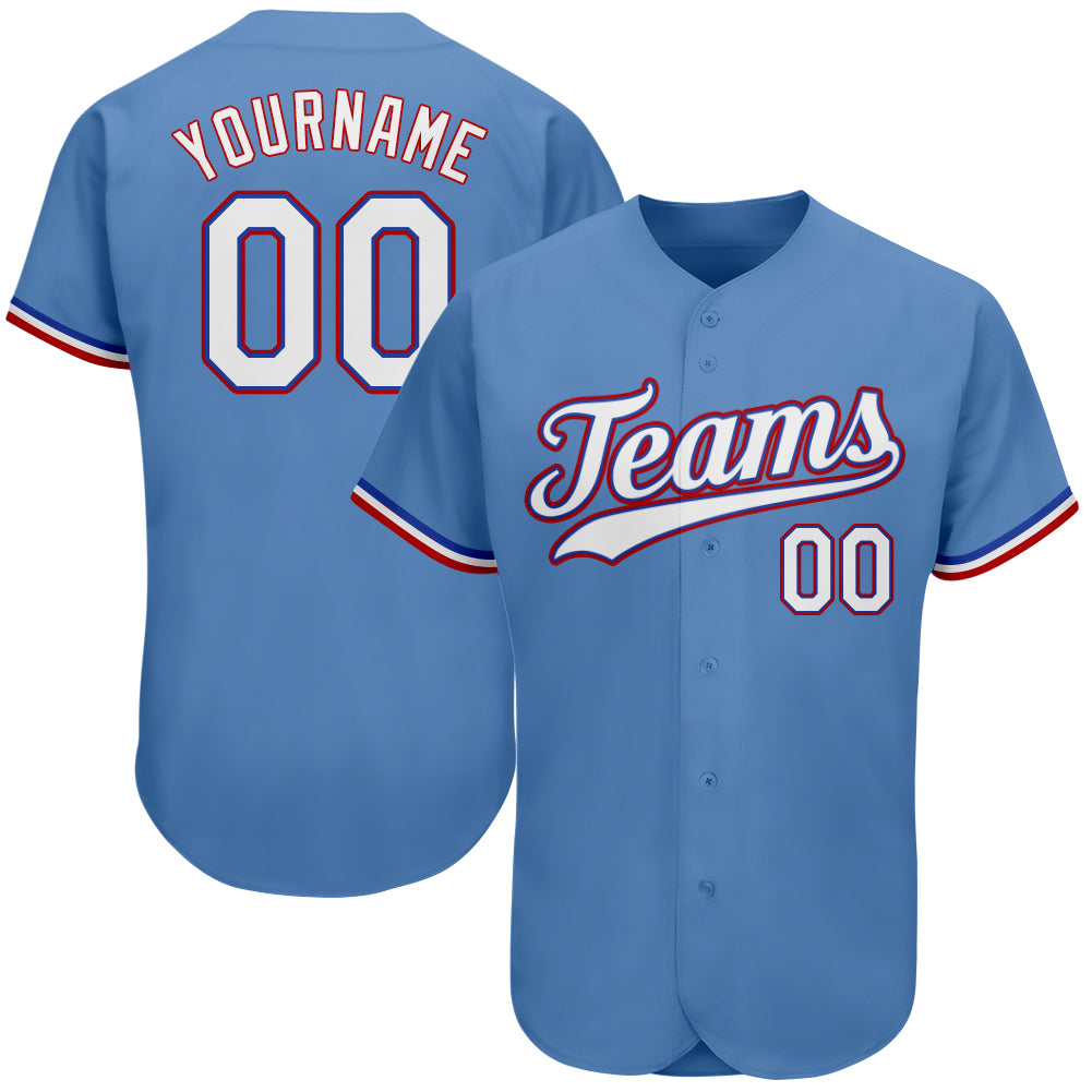 Custom Red Light Blue-White Authentic Baseball Jersey