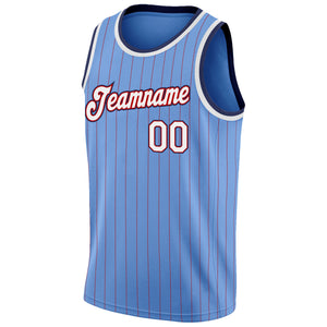 Custom Light Blue Red Pinstripe White-Navy Authentic Basketball Jersey