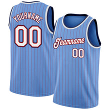 Load image into Gallery viewer, Custom Light Blue Red Pinstripe White-Navy Authentic Basketball Jersey
