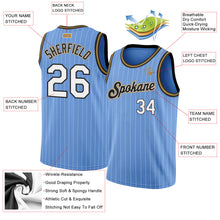 Load image into Gallery viewer, Custom Light Blue White Pinstripe White-Old Gold Authentic Basketball Jersey
