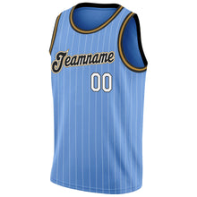 Load image into Gallery viewer, Custom Light Blue White Pinstripe White-Old Gold Authentic Basketball Jersey
