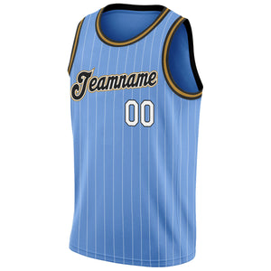 Custom Light Blue White Pinstripe White-Old Gold Authentic Basketball Jersey