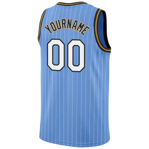 Custom Light Blue White Pinstripe White-Old Gold Authentic Basketball Jersey