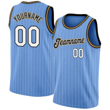 Load image into Gallery viewer, Custom Light Blue White Pinstripe White-Old Gold Authentic Basketball Jersey
