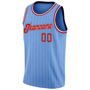 Custom Light Blue White Pinstripe Red-Navy Authentic Basketball Jersey