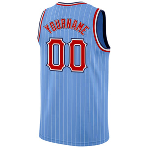 Custom Light Blue White Pinstripe Red-Navy Authentic Basketball Jersey