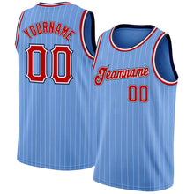 Load image into Gallery viewer, Custom Light Blue White Pinstripe Red-Navy Authentic Basketball Jersey
